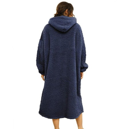 Patura cu maneci Hanorac cu gluga si buzunar cangur Flanel 250g/mp 135 cm Albastru [7]