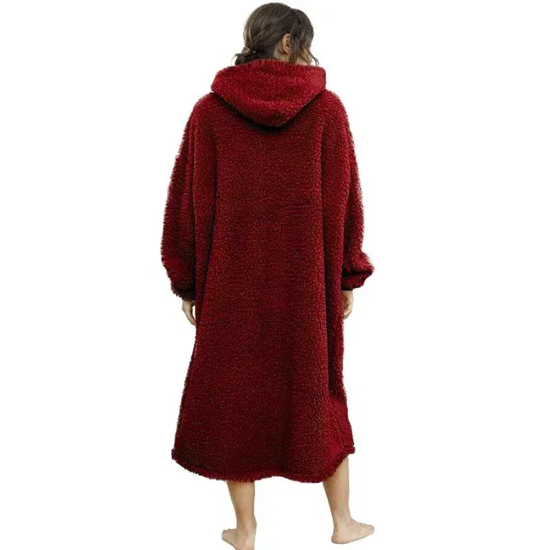 Patura cu maneci Hanorac cu gluga si buzunar cangur Flanel 250g/mp 135 cm Rosu [4]