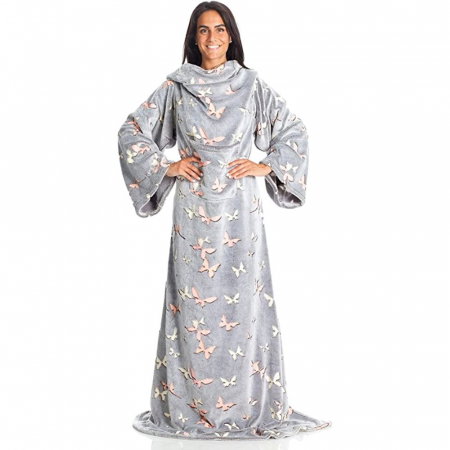 Cadouri - Patura cu maneci si buzunar, Iluminata, Fluturasi, 240g/mp