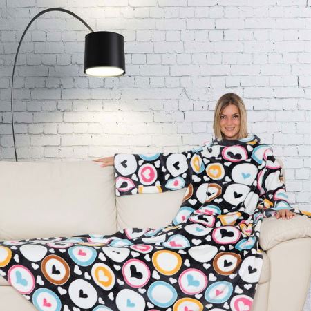 Patura cu maneci si buzunar, Inimioare Deluxe, 240g/mp [0]