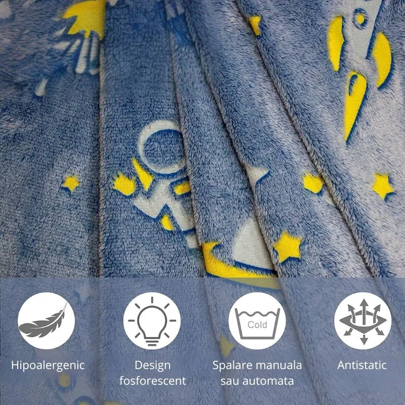 Patura Fosforescenta cu Astronauti Flanel 130 x 150 cm [8]