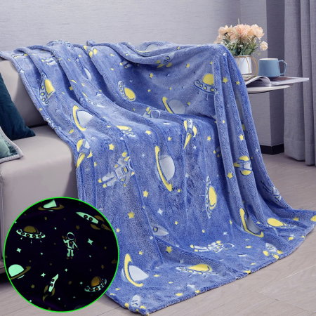 Cele mai noi - Patura Fosforescenta cu Astronauti Flanel 130 x 150 cm