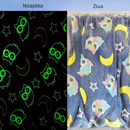 Patura Fosforescenta cu Bufnite Flanel 130 x 150 cm [9]