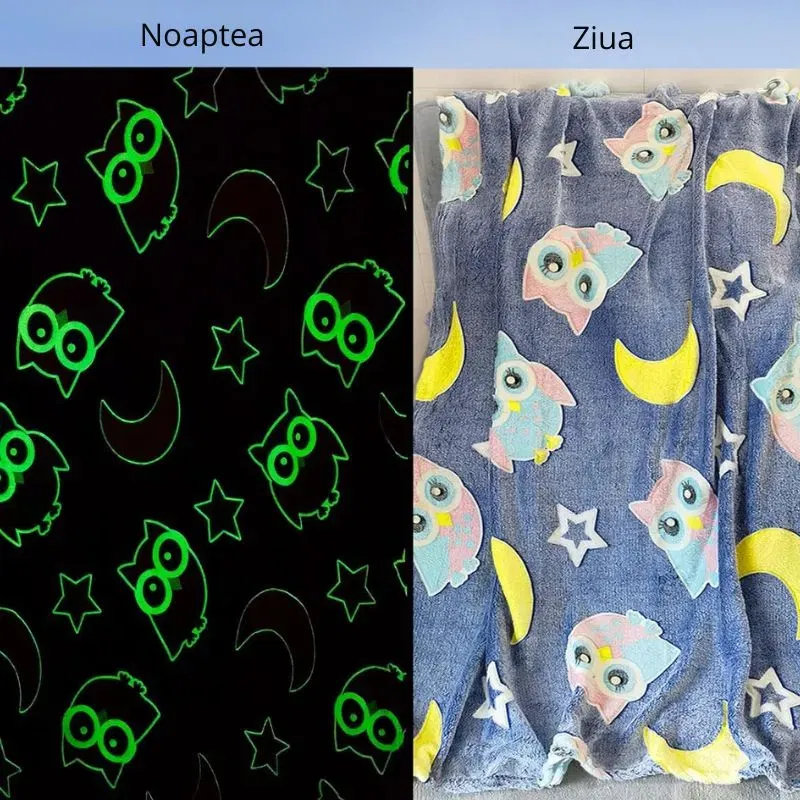 Patura Fosforescenta cu Bufnite Flanel 130 x 150 cm [9]