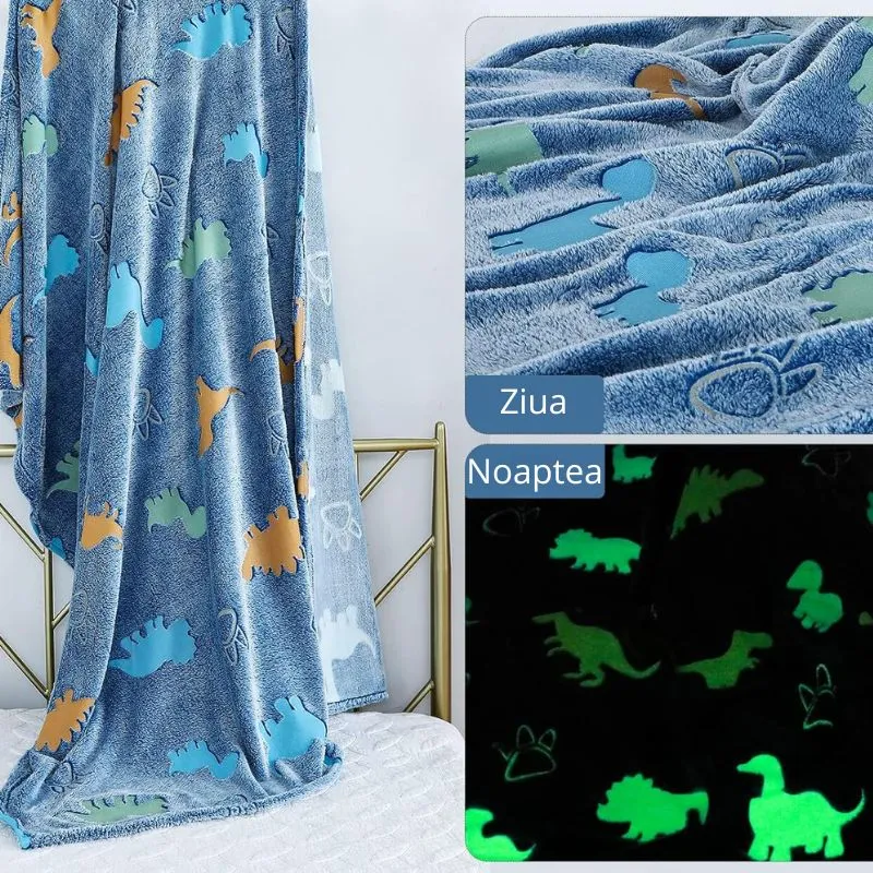 Patura Fosforescenta cu Dinozauri Flanel 130 x 150 cm [3]