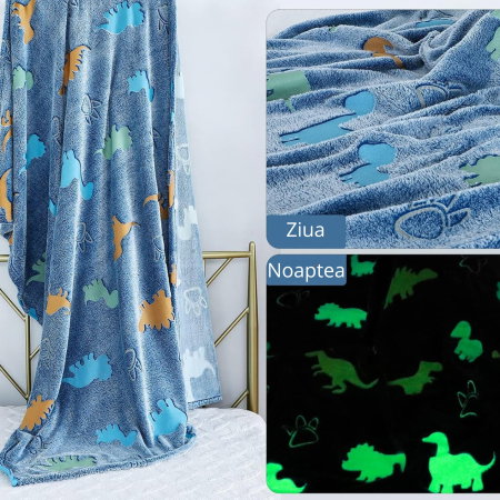 Patura Fosforescenta cu Dinozauri Flanel 130 x 150 cm [3]