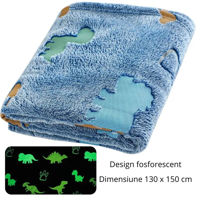 Patura Fosforescenta cu Dinozauri Flanel 130 x 150 cm [10]