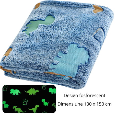 Patura Fosforescenta cu Dinozauri Flanel 130 x 150 cm [10]