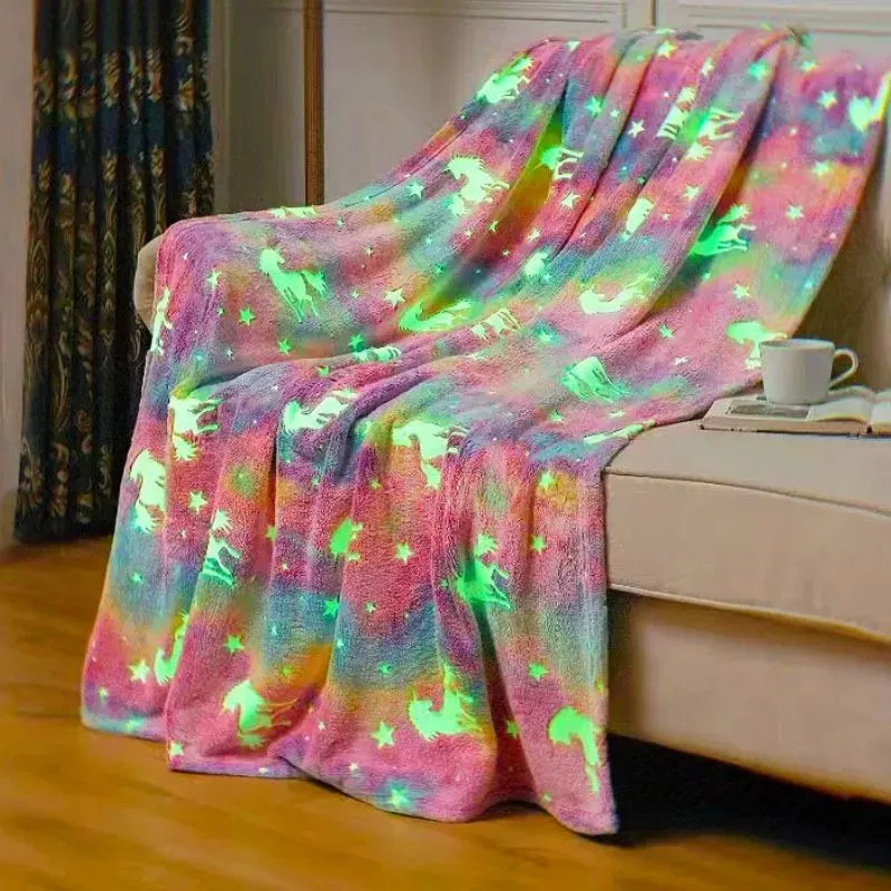 Patura Fosforescenta cu Unicorni Flanel 130 x 150 cm