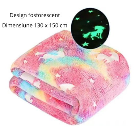 Patura Fosforescenta cu Unicorni Flanel 130 x 150 cm [9]