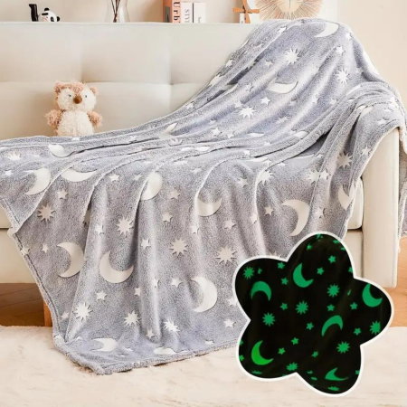 Cele mai noi - Patura Luna Fosforescenta Gri Flanel 130 x 150 cm