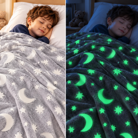 Reduceri - Patura Luna Fosforescenta Gri Flanel 130 x 150 cm