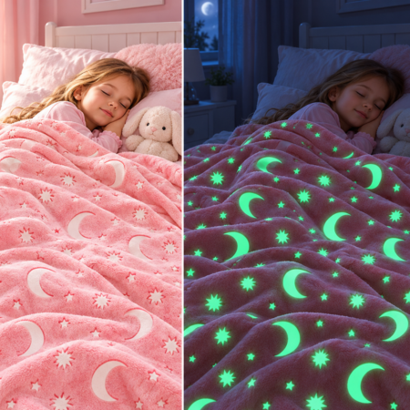 Reduceri - Patura Luna Fosforescenta Roz Flanel  130 x 150 cm