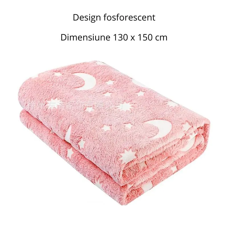 Patura Luna Fosforescenta Roz Flanel  130 x 150 cm [7]
