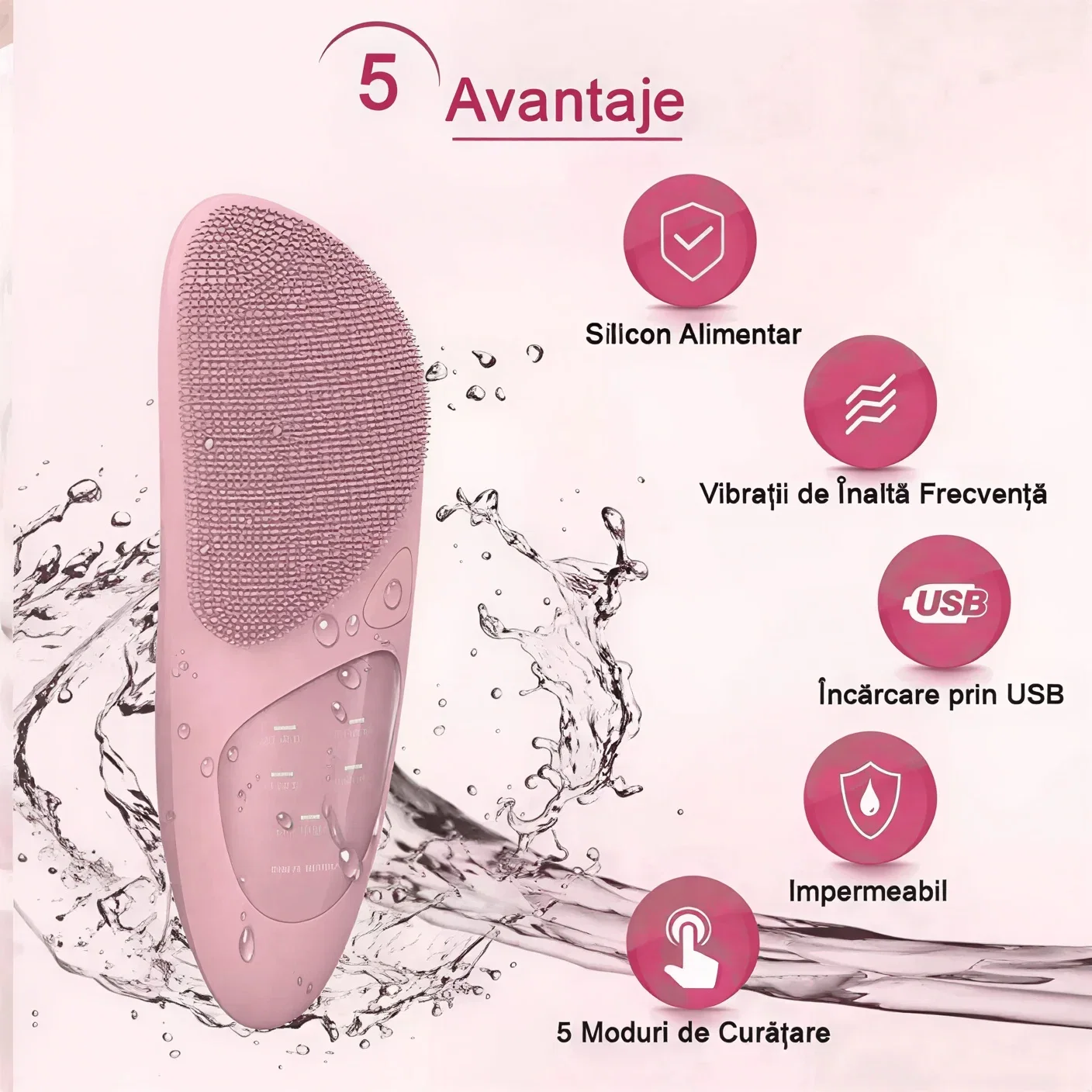 Perie faciala electrica 5 in 1 pentru curatare si exfoliere, cu vibratii, reincarcabila [11]