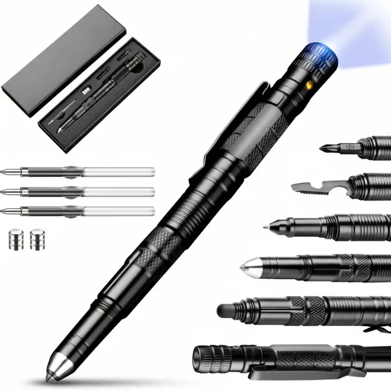 Cadouri pentru Tati - Pix tactic multifunctional 4 in 1 cu lanterna, ToolPen 007