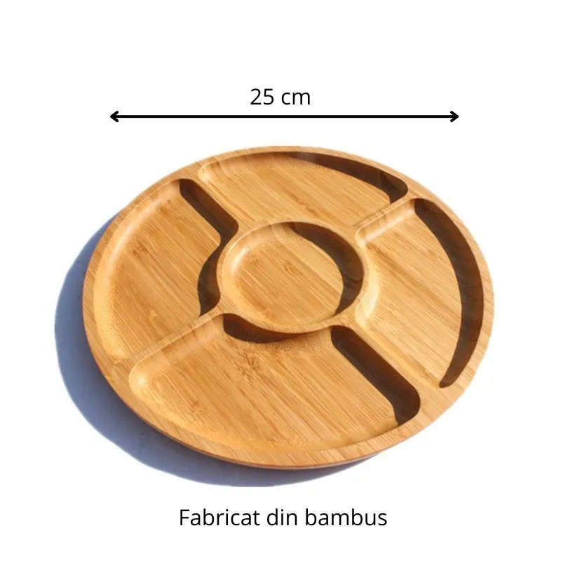 Platou pentru gustari din bambus cu 5 compartimente 25cm [3]