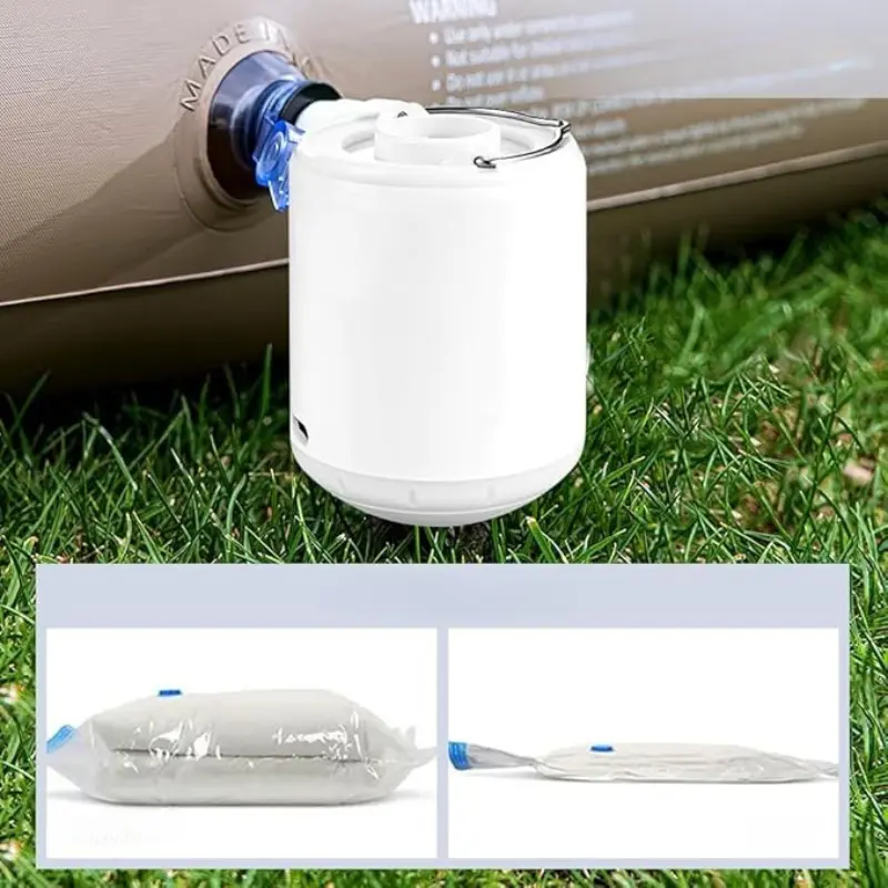 Pompa de aer portabila cu lanterna si baterie reincarcabila – ideala pentru saltele, camping si excursii [1]