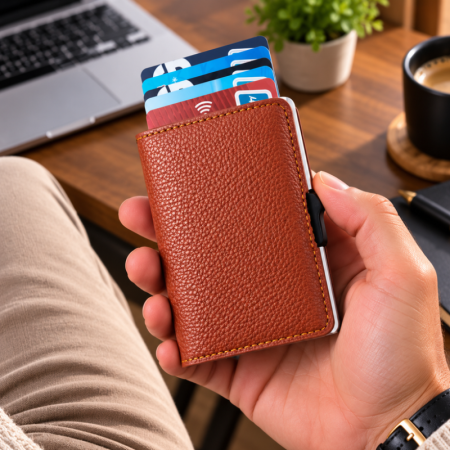 Cadouri Pentru Secret Santa - Portofel pentru Carduri Light Brown Slim