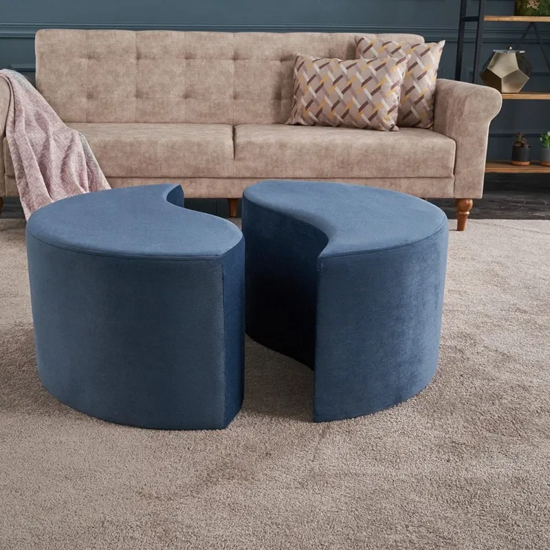 Puf Alis, albastru, forma rotunda, catifea fina, elegant si practic [3]