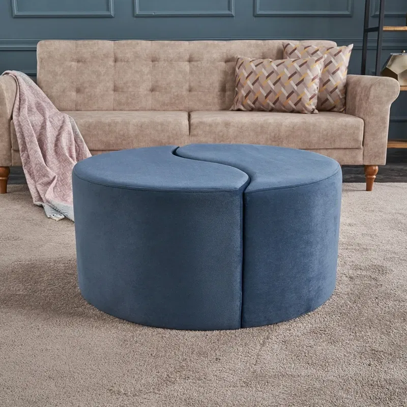 Puf Alis, albastru, forma rotunda, catifea fina, elegant si practic [2]