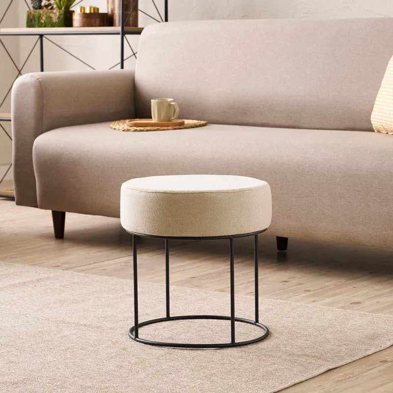 Puf Didim, rotund, crem, cu picioare metalice, confortabil si elegant [1]