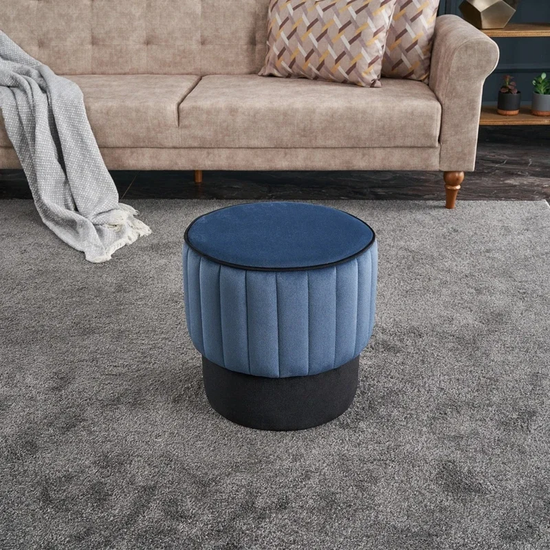 Puf Rose, albastru, catifea, baza din lemn, confortabil si elegant [1]