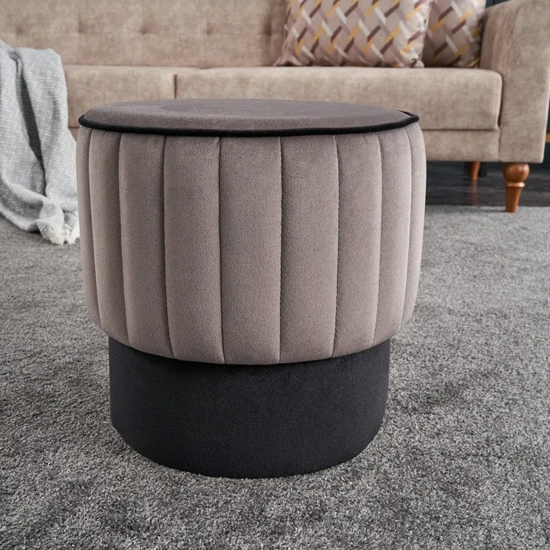 Puf Rose, gri, catifea, baza din lemn, confortabil si elegant [0]