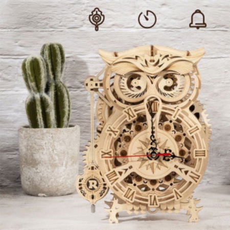 Puzzle 3D Ceas Bufnita, Lemn, Robotime [5]