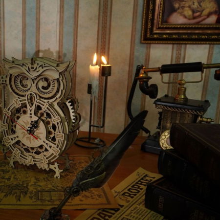 Puzzle 3D Ceas Bufnita, Lemn, Robotime [4]