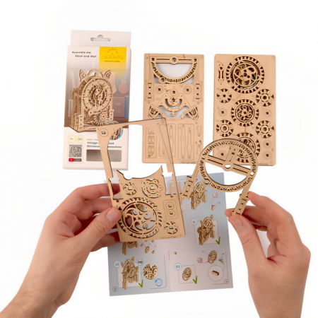 Puzzle 3D Ceas cu alarma Vintage din lemn, Ugears [6]