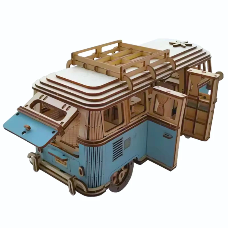 Puzzle 3D din lemn Masina Retro Albastru [5]