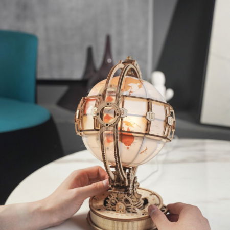 Puzzle 3D Glob Pamantesc Iluminat, Lemn, Robotime [2]