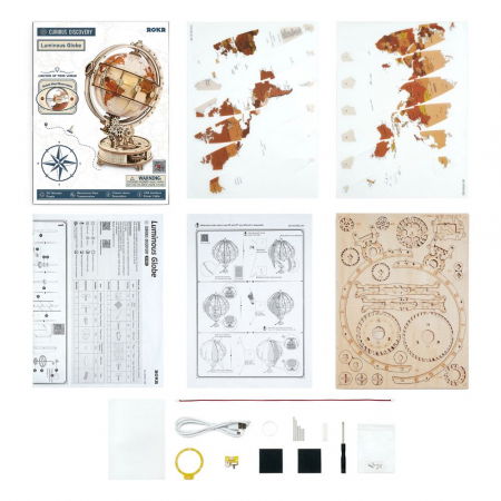 Puzzle 3D Glob Pamantesc Iluminat, Lemn, Robotime [6]