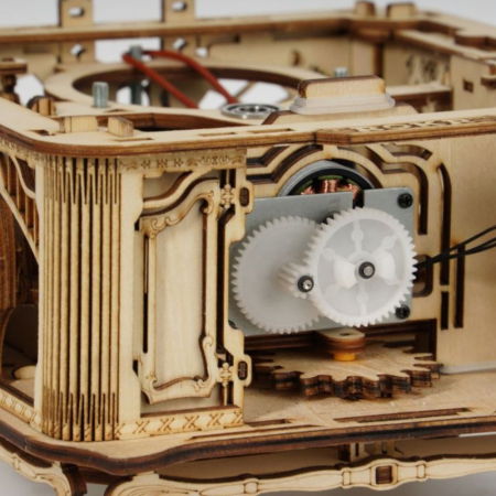 Puzzle 3D Gramafon Clasic Bifunctional, manual si automat, Lemn, Robotime [8]