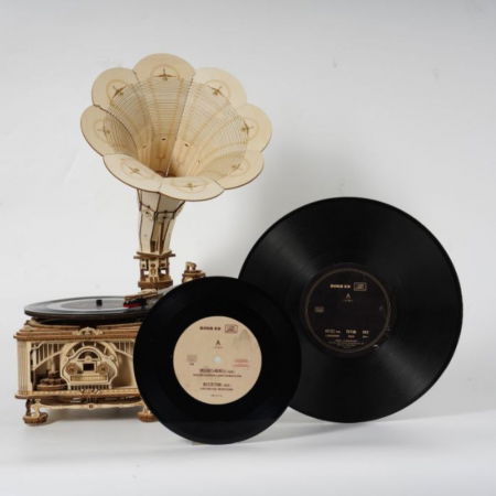 Puzzle 3D Gramafon Clasic Bifunctional, manual si automat, Lemn, Robotime [3]