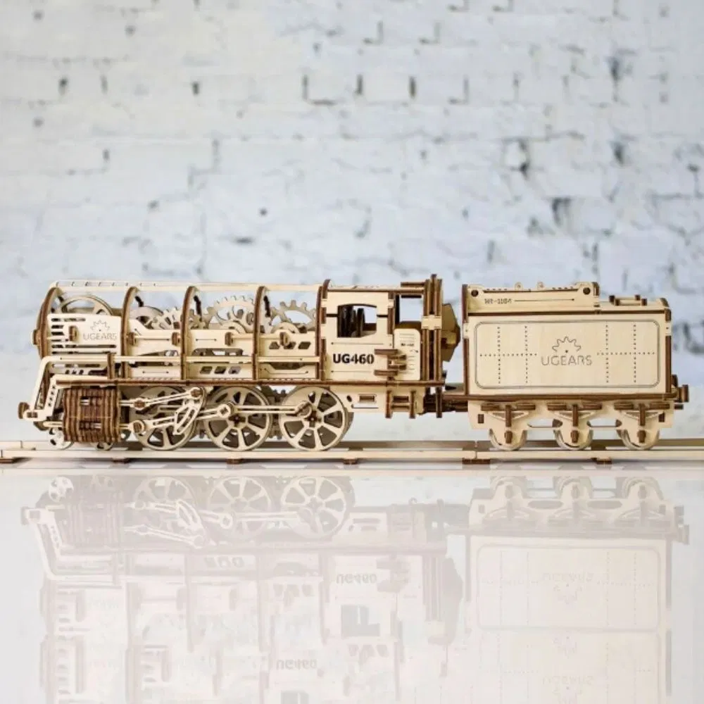 Puzzle 3D Locomotiva cu Aburi si Vagon din Lemn Ugears [3]