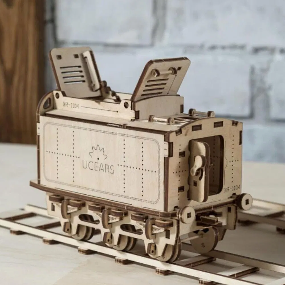 Puzzle 3D Locomotiva cu Aburi si Vagon din Lemn Ugears [5]