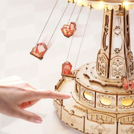 Puzzle 3D, Roata din parcul de distractii, Carusel din lemn, Robotime [2]