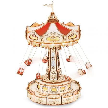Puzzle 3D, Roata din parcul de distractii, Carusel din lemn, Robotime [6]