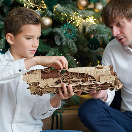 Puzzle 3D Tren V- Express cu abur din lemn Ugears [2]