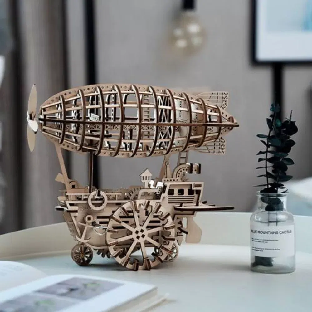 Puzzle 3D, Vehicul mecanic Airship, din lemn, Robotime [5]