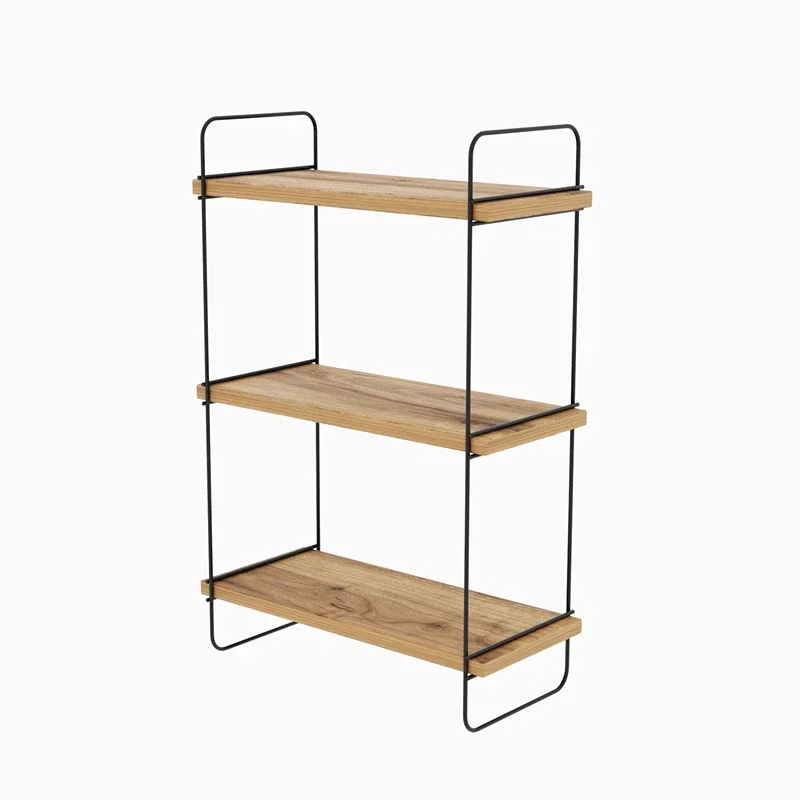 Raft de perete cu cadru metalic, stejar atlantic, design modern, 66 cm [3]