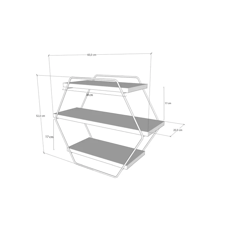 Raft de perete hexagonal, lemn si metal, design modern, 60 cm [4]