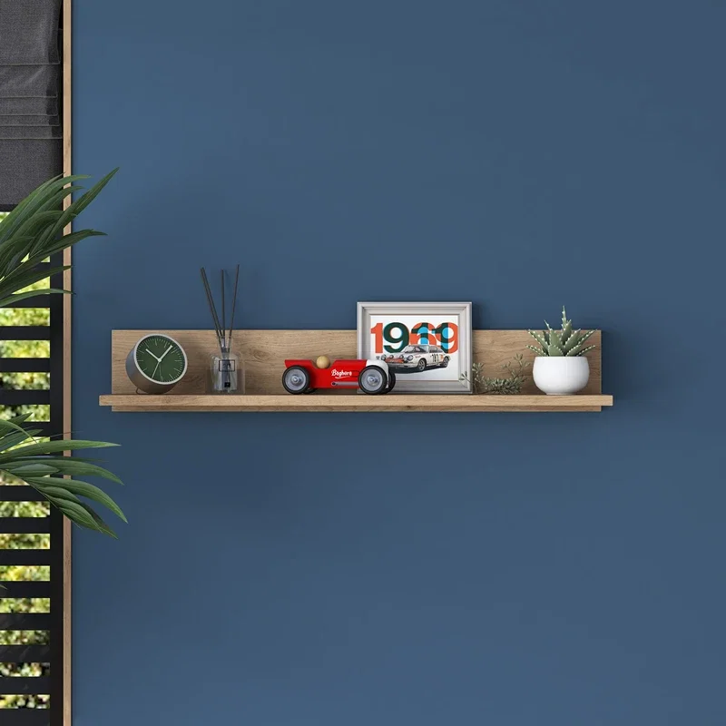 Raft de perete lemn nuc, design minimalist 90x15 cm [0]