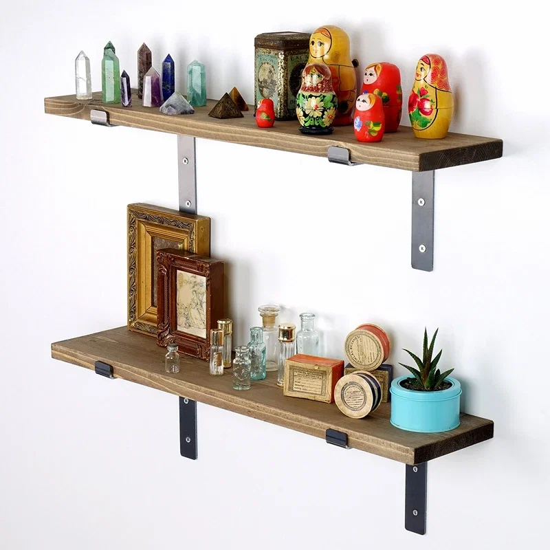 Raft de perete, negru-nuc, 60 cm, suport metalic, stil industrial [3]