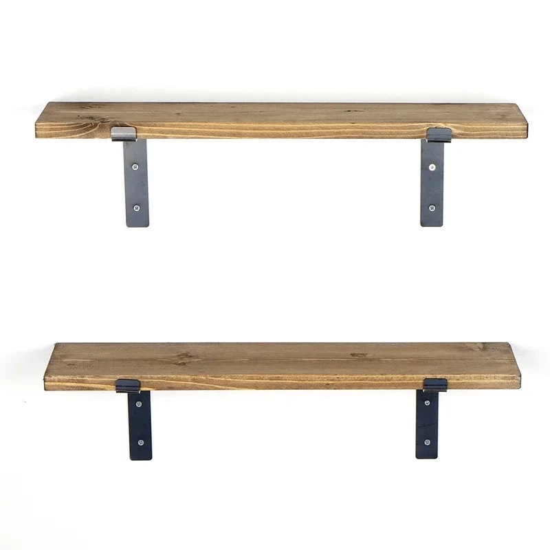 Raft de perete, negru-nuc, 60 cm, suport metalic, stil industrial [9]