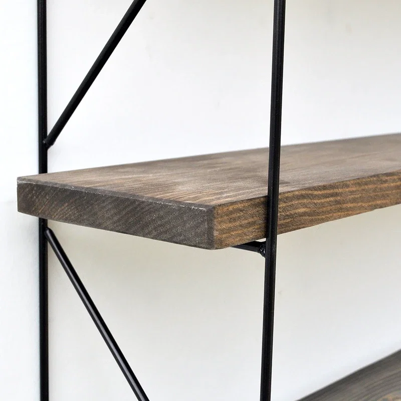 Raft de perete nuc-negru, 60 cm, cadru metalic, stil modern [3]