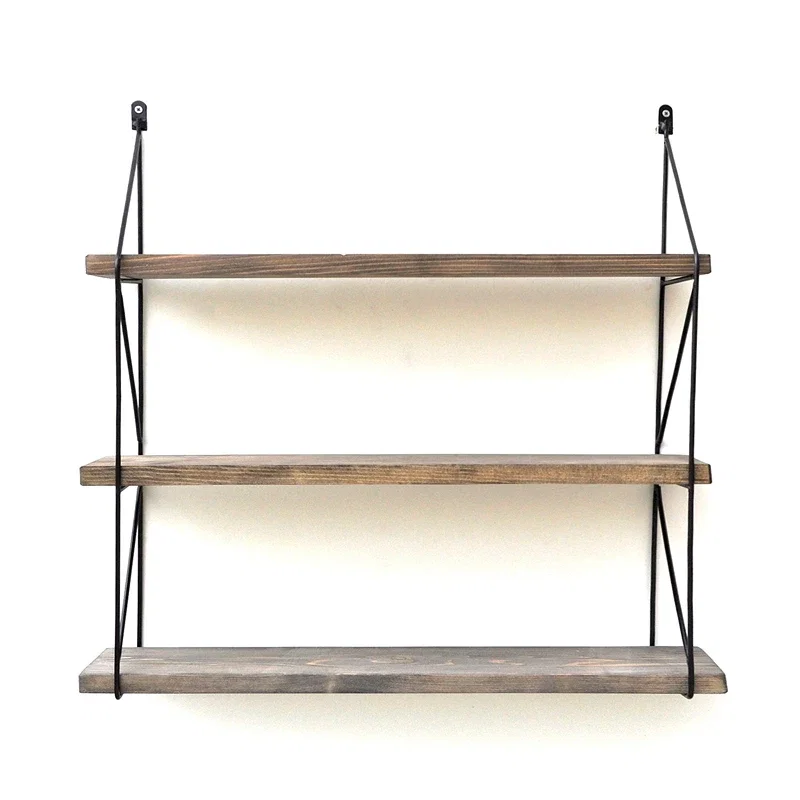 Raft de perete nuc-negru, 60 cm, cadru metalic, stil modern [6]