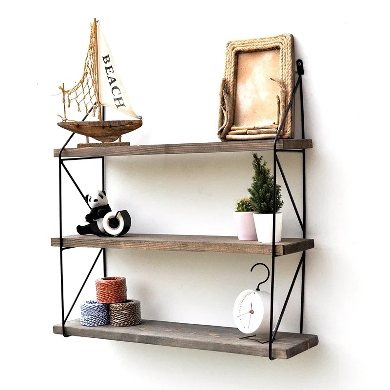 Cele mai noi - Raft de perete nuc-negru, 60 cm, cadru metalic, stil modern